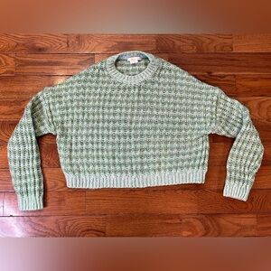 Boden Chunky Knit Sweater Green Marl Women’s Small Cropped Ribbed Crewneck Cozy